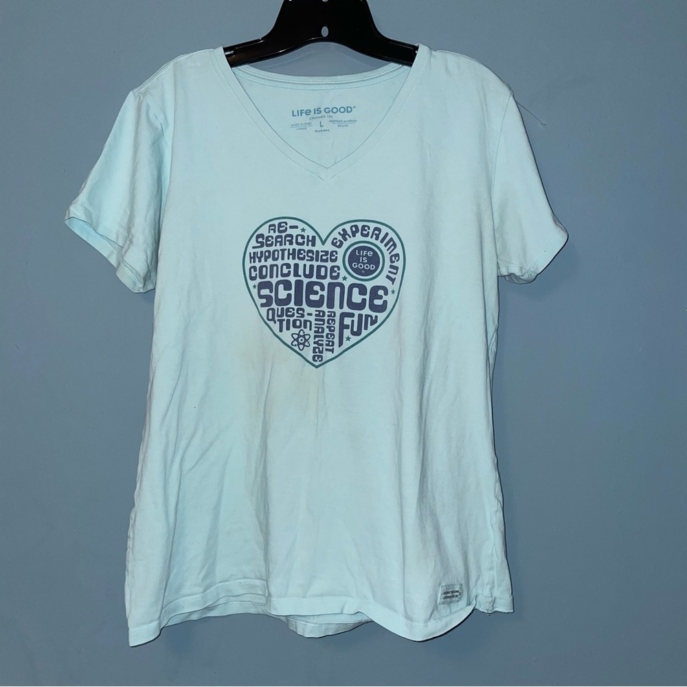 Life Is Good Crusher Tee V-Neck Science Words Graphic Tee Size Large